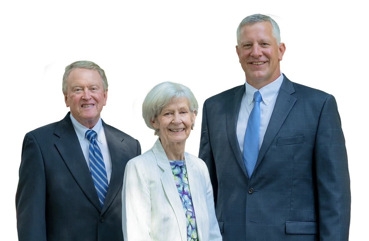 Charles W. Whetstone, Jr., Cheryl Forest Perkins & John Eric Fulda posing for a photo against a transparent background